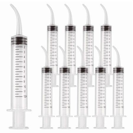 JMU Dental Curved Tip Irrigation Syringe, 10-Pack, 12ml