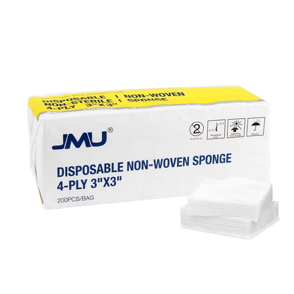 JMU Disposable Non-Woven Sponges (4-Ply), 30gsm, 3"X3", 200pcs/bag