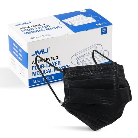 JMU Four-Layer Medical Masks ASTM Level 3, 17.5cmx9.5cm, Black, 50Pcs/Box