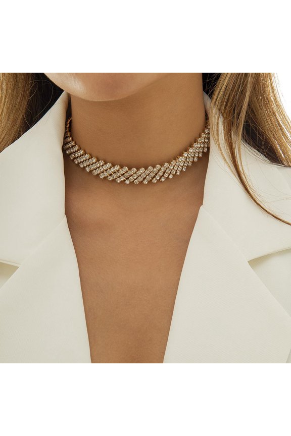 JMXD- "Shining Temptation, Simple And Sexy, Diamond Collarbone Necklace, Women's Super Flash Full Diamond Neck Chain, Trend Neck Bright Jewelry"