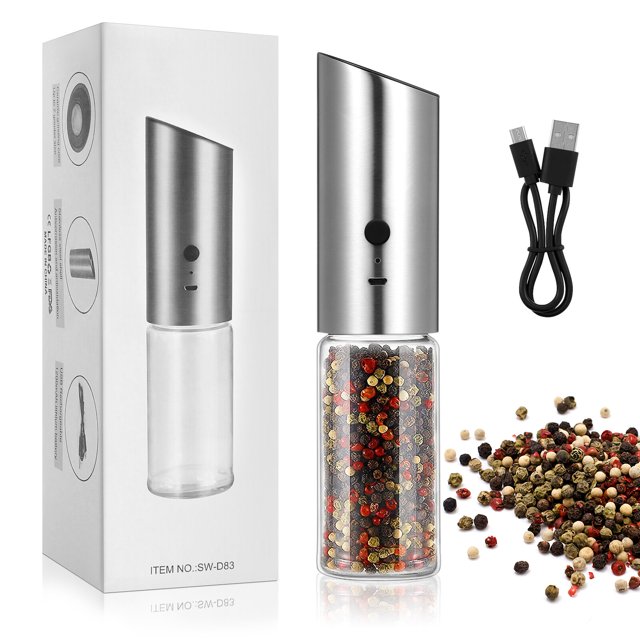 JMXIANG Electric Pepper Mill Grinder Adjustable Coarseness Salt and