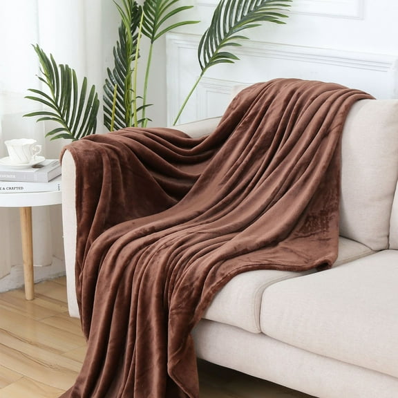 JMYHOAM Flannel Fleece Microfiber Throw Blanket Lightweight Cozy Couch Bed Blanket Super Soft and Warm Solid Color Throw Blanket for Couch, Brown