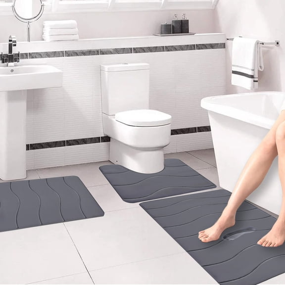 JMYHOAM Foam Bath Mat 3 Set Bathroom Rugs for 3 Pcs toilet Mats Universal Soft Comfortable Water Absorption Non-Slip Thick Machine Washable Easier to Dry Dark Bathroom Accessories Floor Mats