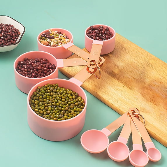 JMYHOAM Kitchen Gadgets Stainless Steel Handle Measuring Spoon Plastic Measuring Cup Set of 8 Piece Gold Handle Measuring Spoon with Scale Seasoning Spoon Baking tool Home and Kitchen on Clearance