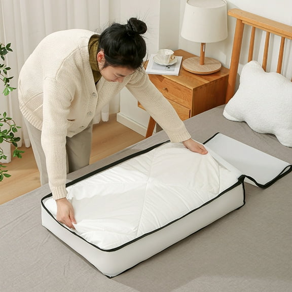 JMYHOAM Organization and Storage Folding Plastic Storage Box for Storage Under The Bed Odorless Moistureproof Trash Can Suitable for Pillows Coats Blankets White Translucent Storage Bags