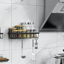 JMYHOAM Organization and Storage Shower Bathroom Miscellaneous Basket, Hanging Storage Box Wall Mounted Black with No Punch Strong Hooks, Floating Storage Organizer Hanger Bathroom Rack