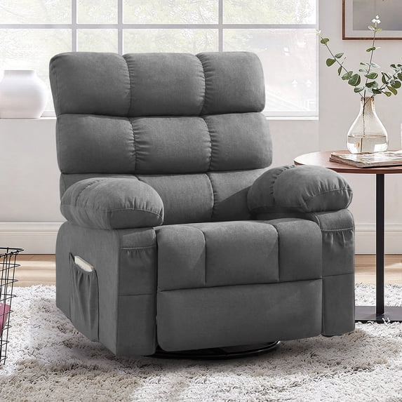 JMYMRY 360°Swivel Rocker Recliner Chair with Side Pockets, Adjustable Lounge Chair with Elegant Design for Living Room, Bedroom, Grey