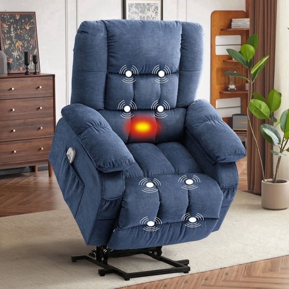 JMYMRY Power Lift Recliner Chair, Classic Manual Recliner Chair with Overstuffed Arms and Back, Remote Control Single Sofa,Blue
