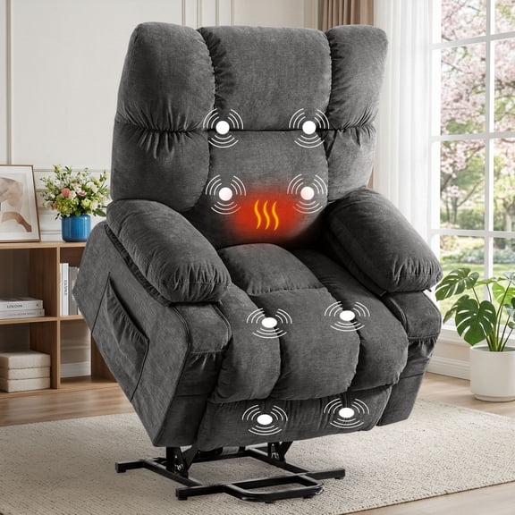JMYMRY Power Lift Recliner Chair with Massage and Heating, Two Front Pockets and Two Side Pockets, USB and Type-C Charging Ports, for Living Room, Gray