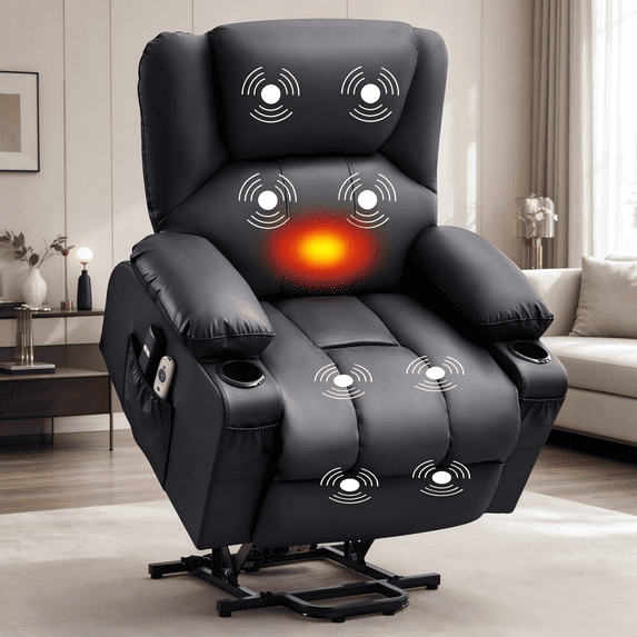 JMYMRY Power Lift Recliner Chair for Elderly with Heat and Massage, Adjustable Angle, Side Pocket and USB Charge Port for Living Room, Black