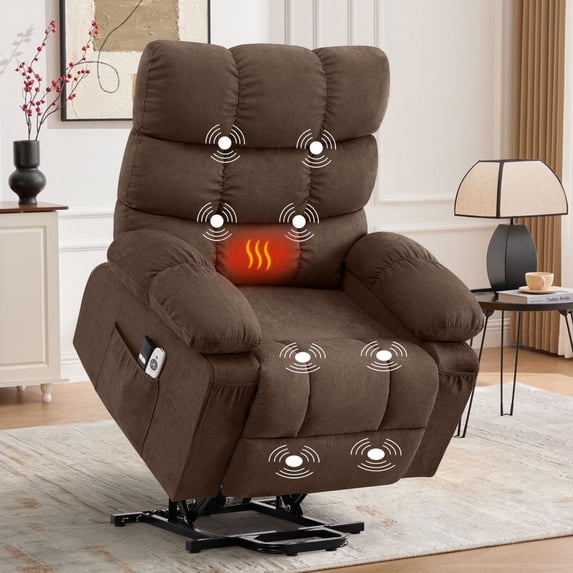 JMYMRY Power Lift Recliner Chair for Elderly with Massage and Heating,USB Charging Port and 4 Storage Pockets for Living Room, Brown