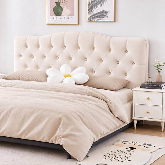 JMYMRY Queen Size Ergonomic Upholstered Headboard, Adjustable Height with Sturdy Metal Legs, Headboard Only, Beige