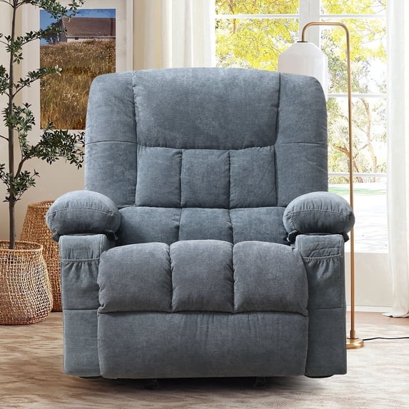 JMYMRY Recliner Chair, Swivel Rocker Recliner for Adults, Recliner Chair with Heat and Massage, Manual Recliner with Cup Holders for Living Room, Blue