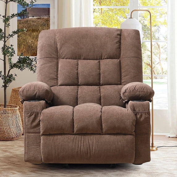 JMYMRY Recliner Chair, Swivel Rocker Recliner for Adults, Recliner Chair with Heat and Massage, Manual Recliner with Cup Holders for Living Room, Brown