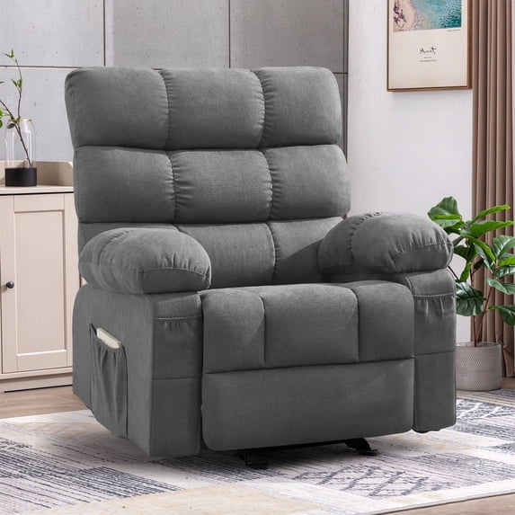 JMYMRY Rocker Recliner Chair with Side Pockets, Adjustable Lounge Chair with Elegant Design for Living Room, Bedroom, Grey