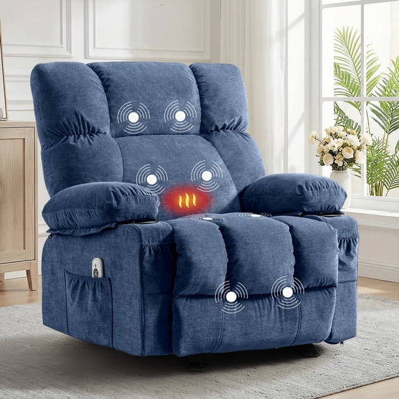 JMYMRY Rocker Recliner Chair with Vibration Massage and Heating, Cup Holders and Side Pockets, Adjustable Lounge Chair for Living Room, Blue