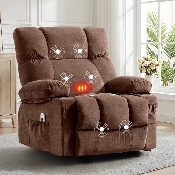 JMYMRY Rocker Recliner Chair with Vibration Massage and Heating, Cup Holders and Side Pockets, Adjustable Lounge Chair for Living Room, Brown