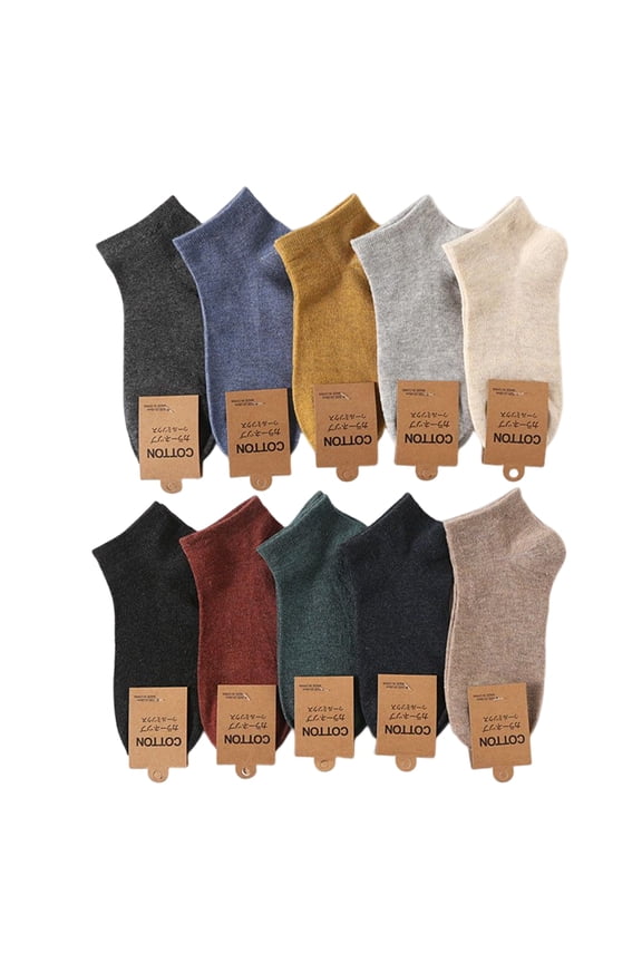 10 Pairs Mens Solid Color Ankle Socks Fashion Ribbed Cuffs Cotton Boat Socks