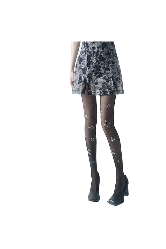 Black Sock Leggings Pantyhose Comfortable Seamless-Sheer Tight Star Print Rhinestone-Stockings for Women Girl Teen