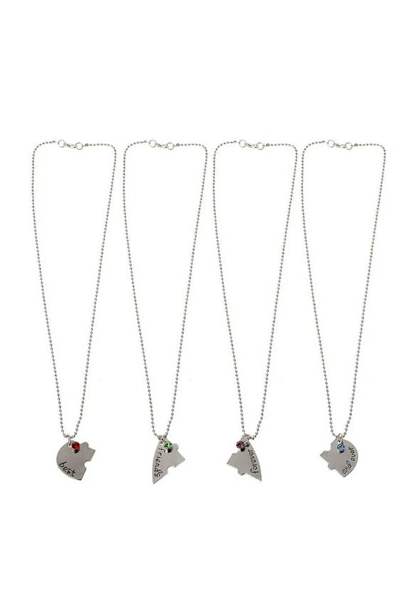 4pcs Sweet Best Friend Forever and Ever Necklace BFF Heart Shape Puzzle Necklace