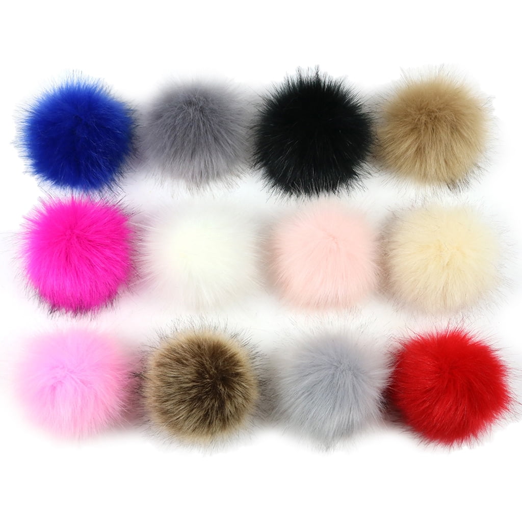 JNANEEI Pack of 12 Large Faux Raccoon Fur Pompoms Fluffy Pom Pom Ball for  Knitting Craft 