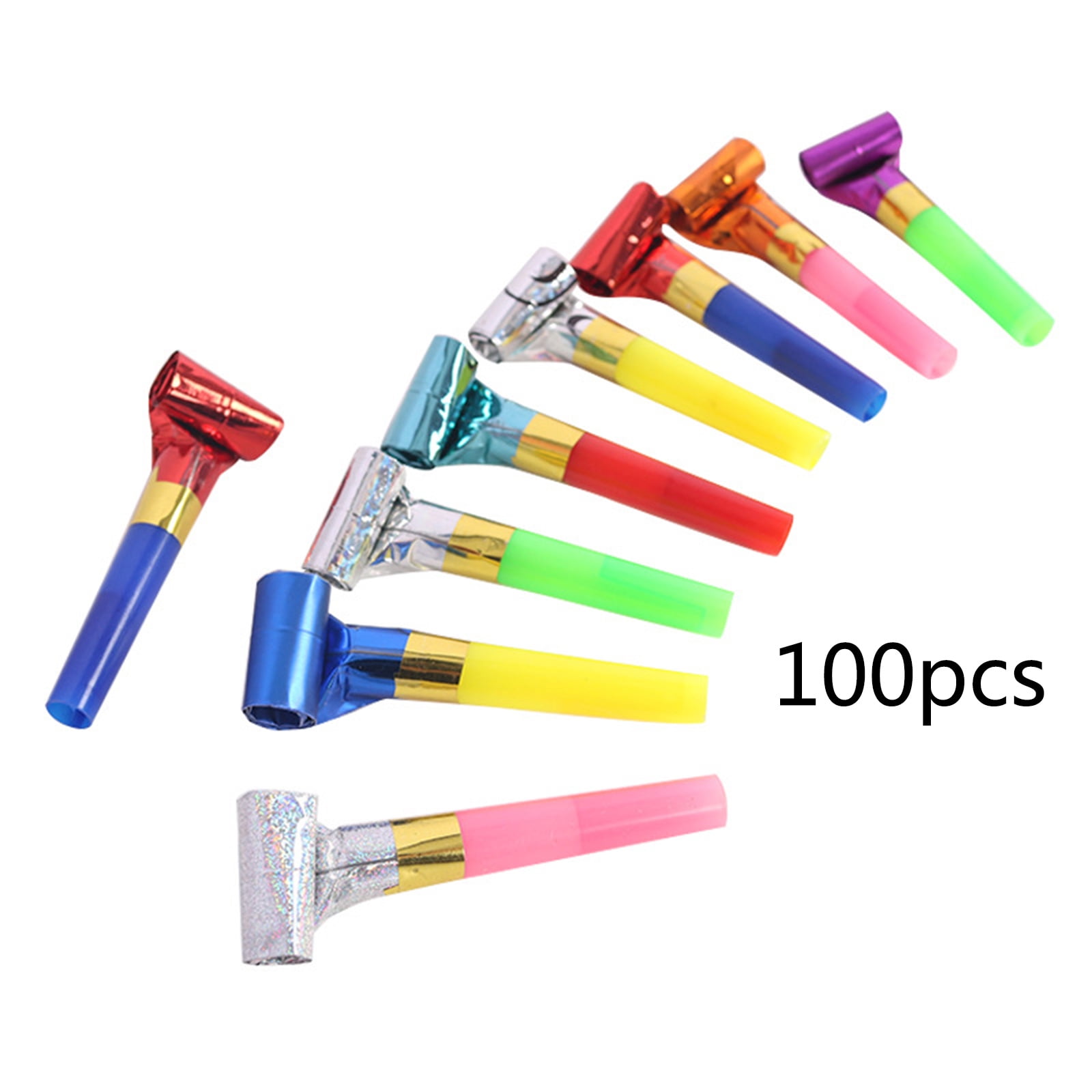 JNANEEI Party Blowers Birthday Blowouts Horns Whistles Musical Paper Noisemakers Glitter Fringed Metal Blowouts Party Favors