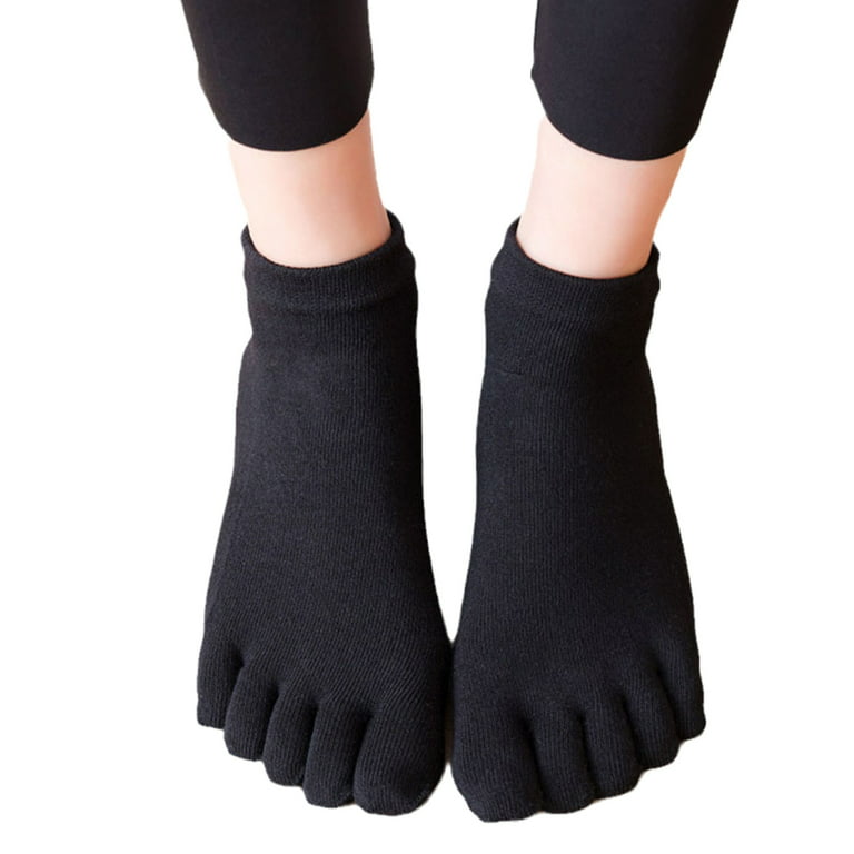 JNANEEI Women Men Grippy Yoga Crew Socks with Grippers Solid Color 5 Toe  Separator Non Slip Sticky Hosiery for Barre Pilates