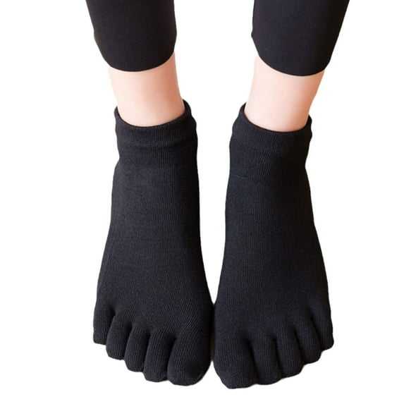 JNANEEI Women Men Grippy Yoga Crew Socks with Grippers Solid Color 5 Toe Separator Non Slip Sticky Hosiery for Barre Pilates