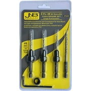 JNB Pro Wood Countersink Drill Bit Set - 3 Pc Adjustable Countersink Bit #6(9/64") - All Same Size - 1 Extra 9/64" Tapered Drill Bit, 1 Adjust. Collar, 1 Wrench - 1/4" Quick Change Shank - Countersink