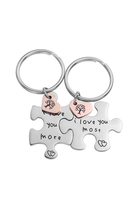 JNB/k0050/ Inspirational Engraved - I love you most,I love you more puzzle Keychain