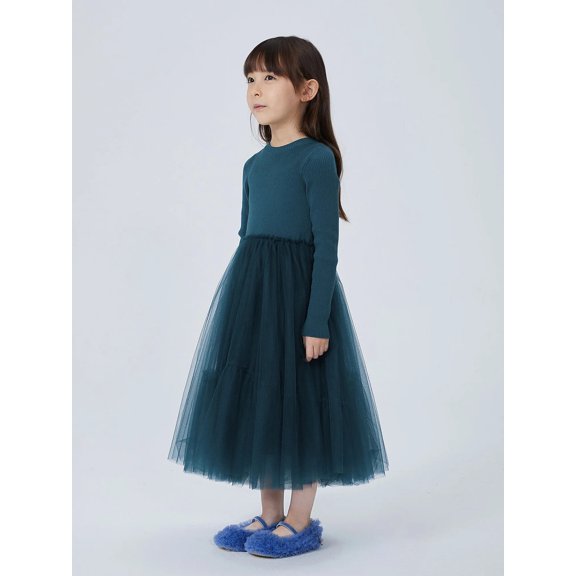 JNBY Girl's Ribbed Sweater and Tulle Dress