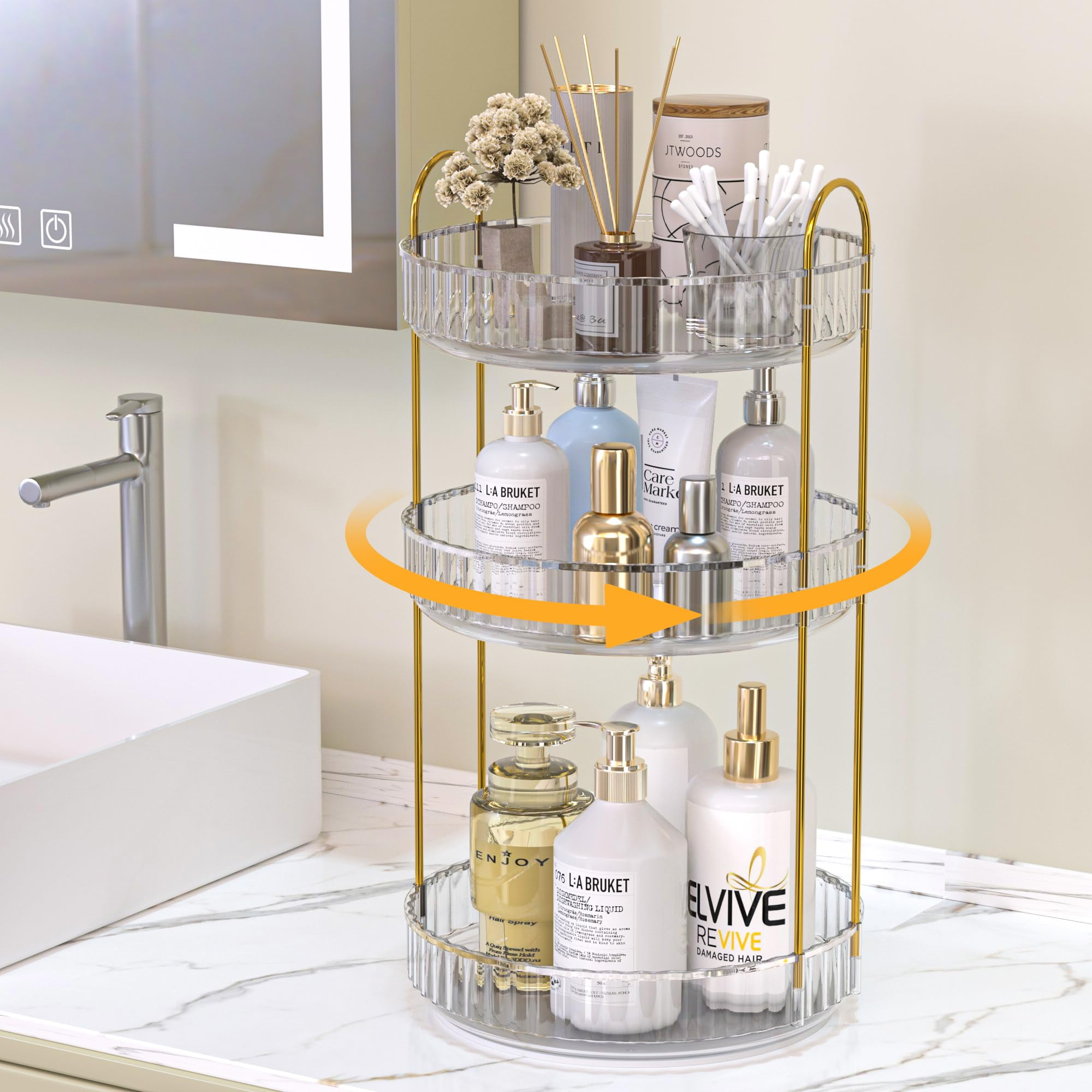 JNFUZ 360° Rotating Skincare Organizers, 9" 3 Tier Perfume Makeup ...