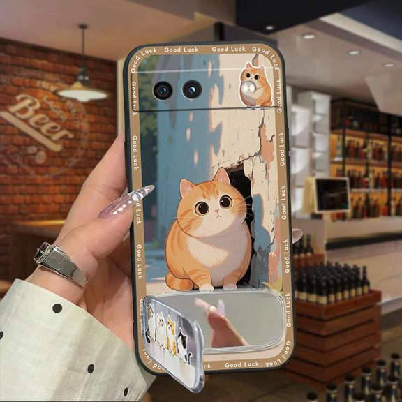 JNG-Phone Case For Google Pixel 8A, Anti-knock Dirt-resistant Anti-dust three-dimensional Phone Pouch Shockproof Makeup Mirror Cloth Patch Kickstand 3D Soft case Waterproof Mirror Plush