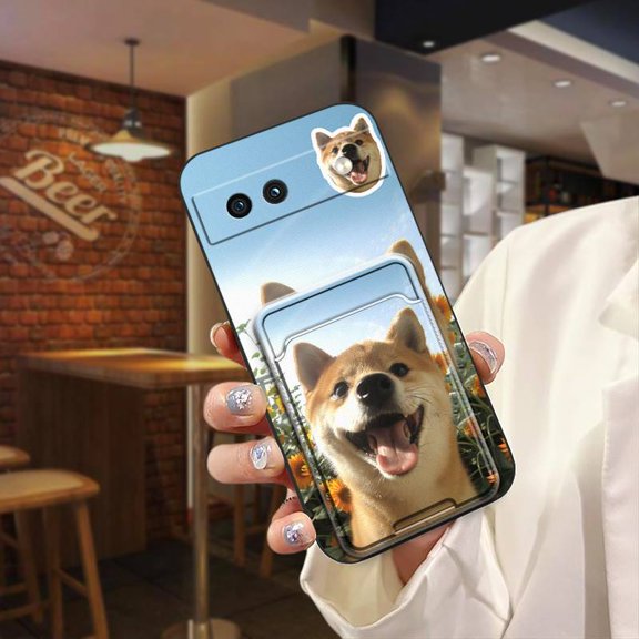 JNG-Phone Case For Google Pixel 8A, Fashion Design Silicone Cover Card sleeve TPU Back Cover Graffiti protective Dirt-resistant Shockproof Durable Cute Card slot Cartoon Waterproof Dog