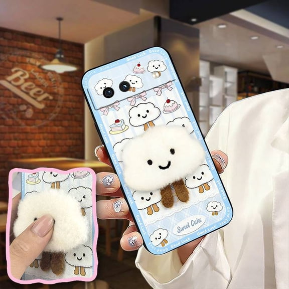 JNG-Phone Case For Google Pixel 8A, three-dimensional TPU Plush Shockproof Cute Back Cover Cloth Patch Cartoon Silicone Embroidery Phone Pouch Protective Anti-dust Anti-knock Waterproof