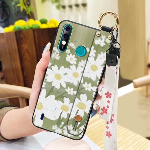 JNG-Phone Case For Itel A56/A56 Pro, Flower Lanyard Anti-dust Durable Wrist Strap Fashion Design Silicone Ring Wristband Shockproof Kickstand Waterproof Phone Holder Oil Painting