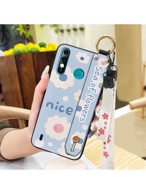 -Phone Case For Itel A56/A56 Pro, Waterproof Wristband Fashion Design Durable Kickstand Shockproof Wrist Strap Flower Dirt-resistant Oil Painting Protective Anti-dust Anti-knock Ring