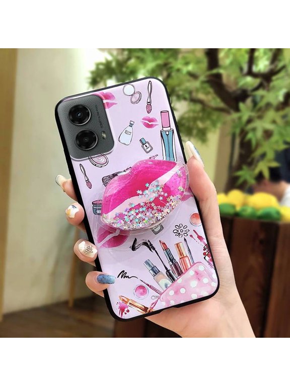 -Phone Case For MOTO G 5G 2024, Durable Quicksand Back Cover Cartoon Fashion Design protective Dirt-resistant Phone Lens Protection Waterproof cute Simplicity Glitter Rotatable stand
