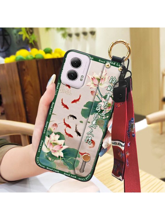-Phone Case For MOTO G Power 5G 2024, Soft case Back Cover Phone Holder Elderly lady Durable Silicone Chinese style For Mom Anti-knock Fashion Lanyard Waterproof Anti-dust Kickstand