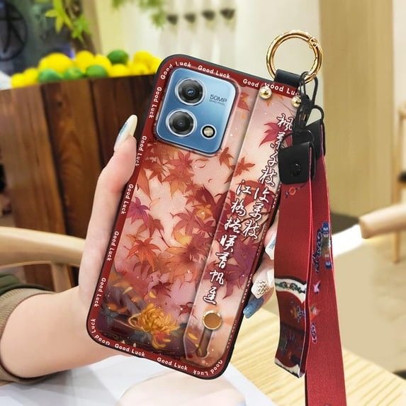 JNG-Phone Case For MOTO G Stylus 4G 2023, Phone Holder Kickstand Anti-knock Durable Lanyard Elderly lady Ring Chinese style Protective Wrist Strap Back Cover Waterproof For Mom Anti-dust