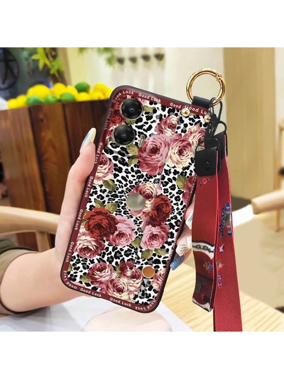 -Phone Case For MOTO G Stylus 5G 2024, Anti-dust Phone Holder Kickstand Ring For Mom Lanyard Shockproof Waterproof Elderly lady Protective Dirt-resistant Soft case Wrist Strap Durable