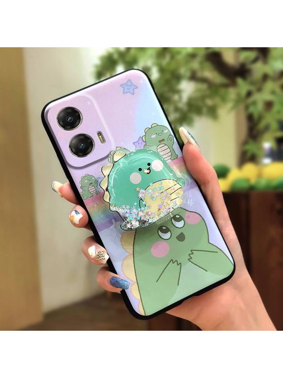 -Phone Case For MOTO G Stylus 5G 2024, Fashion Design phone lens protection Dirt-resistant protective cute Waterproof Glitter Cartoon quicksand Soft Case TPU Rotatable stand Durable