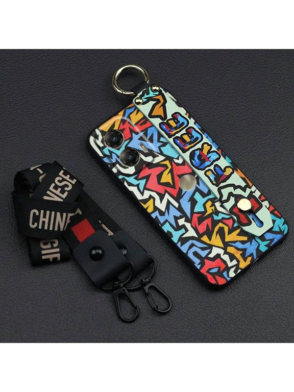 -Phone Case For MOTO G Stylus 5G 2024, Silicone Dirt-resistant Protective Lanyard Phone Holder Waterproof Wrist Strap Anti-knock Back Cover Anti-dust Graffiti Kickstand Soft case Ring