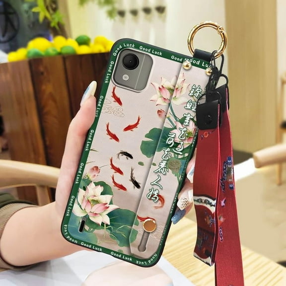 JNG-Phone Case For Nokia C110 4G, Elderly lady Wrist Strap Durable Chinese style Shockproof Kickstand Waterproof Protective Wristband Phone Holder Fashion Ring For Mom Silicone Lanyard