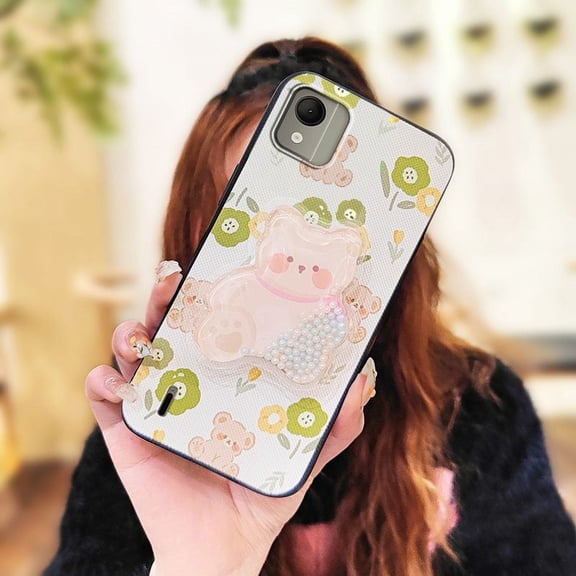 JNG-Phone Case For Nokia C110 4G, protective Back Cover Cartoon Cute Phone lens protection Fashion Design Simplicity Rotatable stand Soft Case Drift Sand Waterproof Skin feel silicone