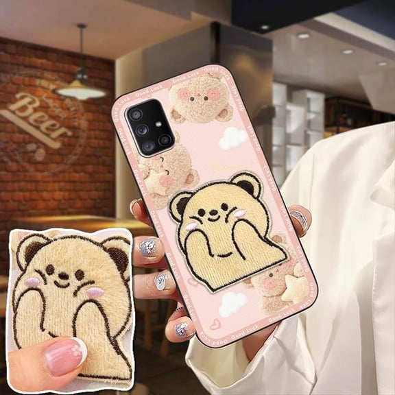 JNG-Phone Case For Samsung Galaxy A71 5G/A Quantum, Full wrap Cute Dirt-resistant Durable Anti-knock 3D Shockproof Protective three-dimensional Silicone Anti-dust Embroidery Cloth Patch