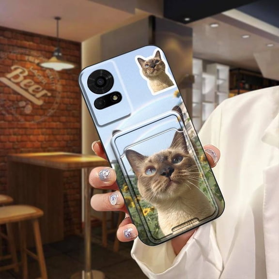 JNG-Phone Case For TCL 50LE/T510SPP/K23/K24, Cartoon protective Fashion Design Graffiti Card sleeve Cover Dog Durable Back Cover Soft case Card slot Dirt-resistant Card bag Cat TPU Cute