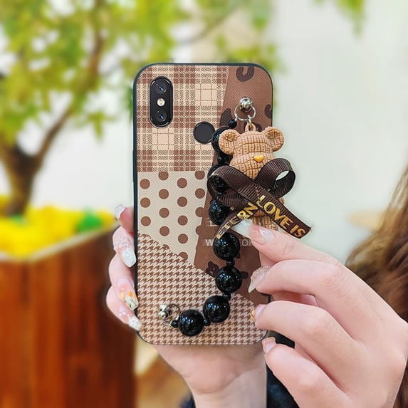 JNG-Phone Case For Xiaomi Mi 8, Anti-knock Black pearl pendant Simplicity Skin-friendly feel protective case soft case Back Cover Dirt-resistant Bear bracelet Waterproof cute silicone