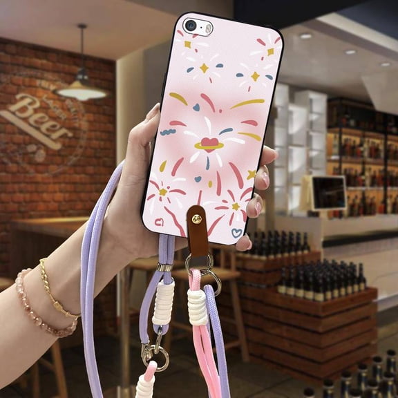 JNG-Phone Case For iphone 5/5S/SE/ip5/ip5S/ipSE, Lanyard Soft case Diagonal Necklace Cute Back Cover Durable protective Anti-dust Crossbody TPU Cartoon Silicone Waterproof Fashion Design