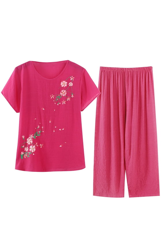 Women's Capri Pajama Sets Plus Size Sleepwear Top with Capri Pants 2 Piece Loungewear Set XL-4XL